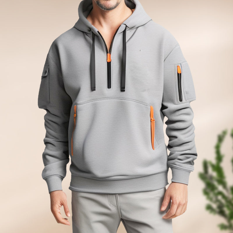 Men - Half Zip Hoodie - Soft Cotton Blend - Comfortable Casual Wear