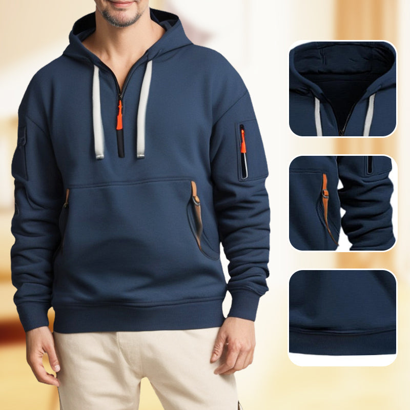 Men - Half Zip Hoodie - Soft Cotton Blend - Comfortable Casual Wear