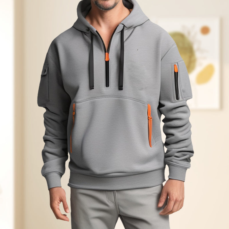 Men - Half Zip Hoodie - Soft Cotton Blend - Comfortable Casual Wear