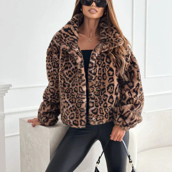 Women - Leopard Print Jacket - Fluffy and Soft - Stylish Outerwear