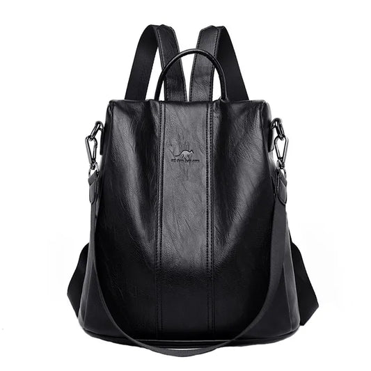 Women's leather backpack with thick and durable PU leather, soft carrying straps, several zip compartments