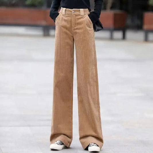 Women - Casual Trousers - High Waist Corduroy - Comfortable & Stylish Everyday Wear