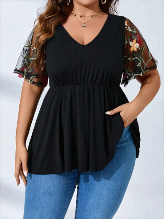 Women's V-neck mesh shirt