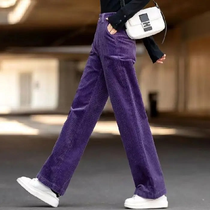 Women - Casual Trousers - High Waist Corduroy - Comfortable & Stylish Everyday Wear