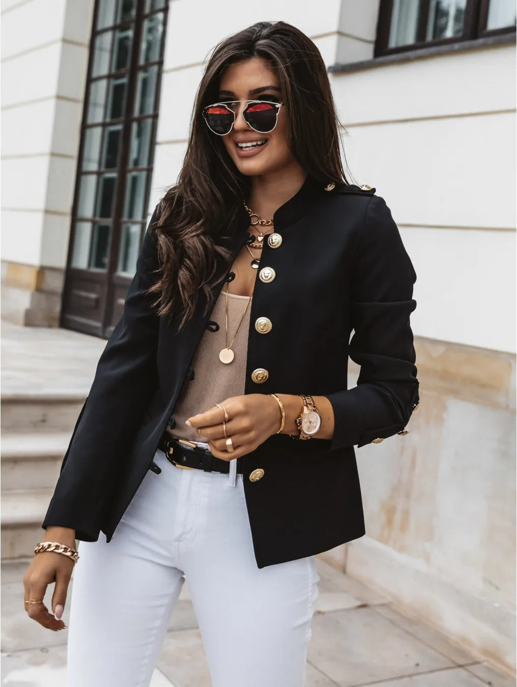 Women - Elegant Blazer Jacket - O-neck, Long Sleeves - Stylish & Versatile Attire for Any Occasion