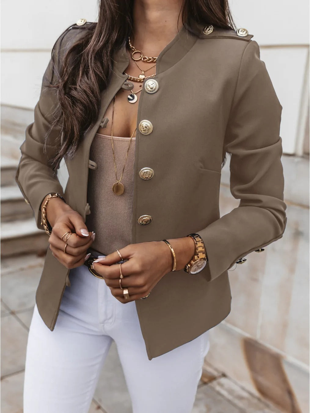 Women - Elegant Blazer Jacket - O-neck, Long Sleeves - Stylish & Versatile Attire for Any Occasion