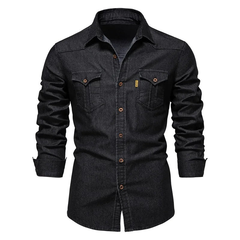 Simple blue windproof with button men's denim jackets