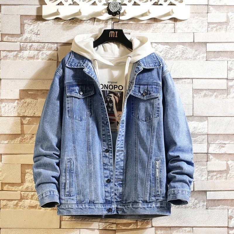 Sport Style blue turn-down collar men's denim jacket