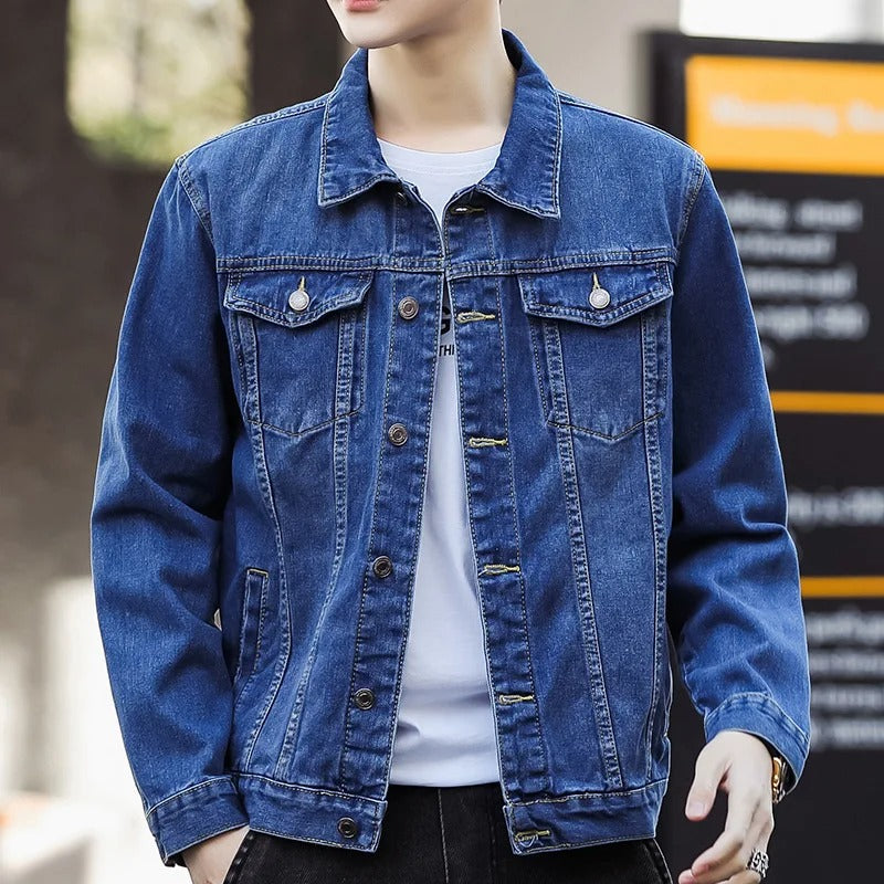 Men's denim jacket with turn-down collar