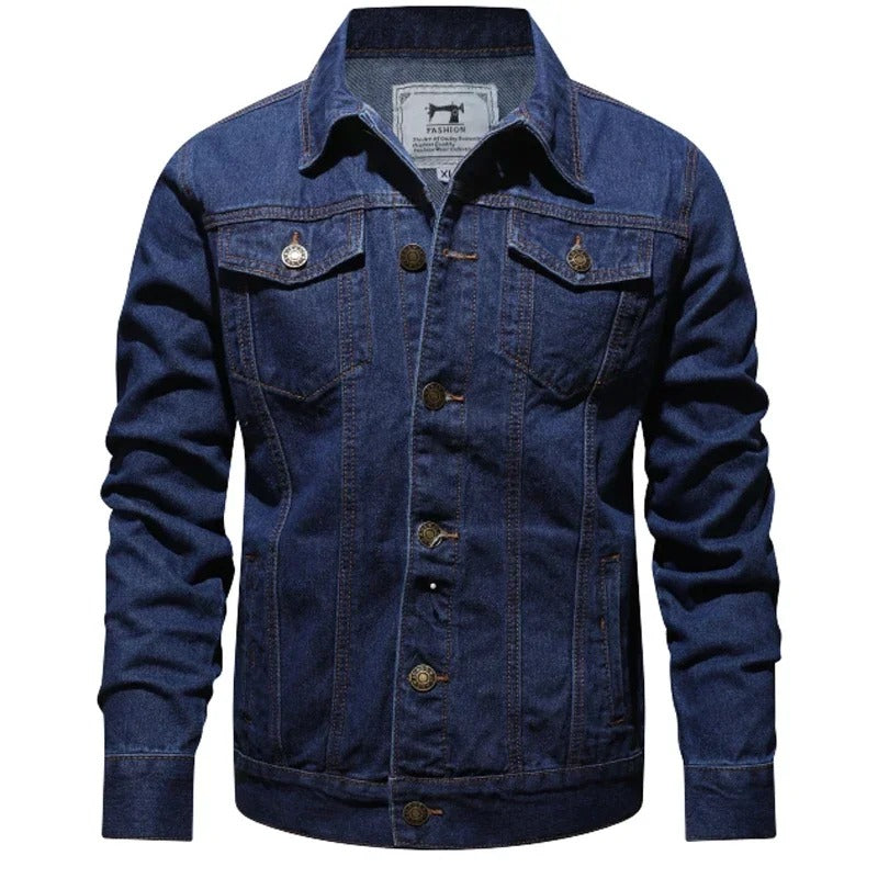 Narrow blue turn-down collar with lapel Men's denim jackets