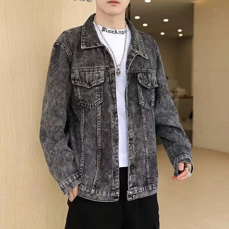 Men's denim jacket with turn-down collar