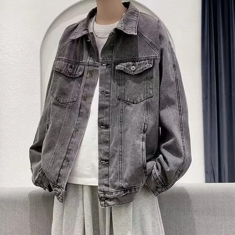 Men's denim jacket with turn-down collar