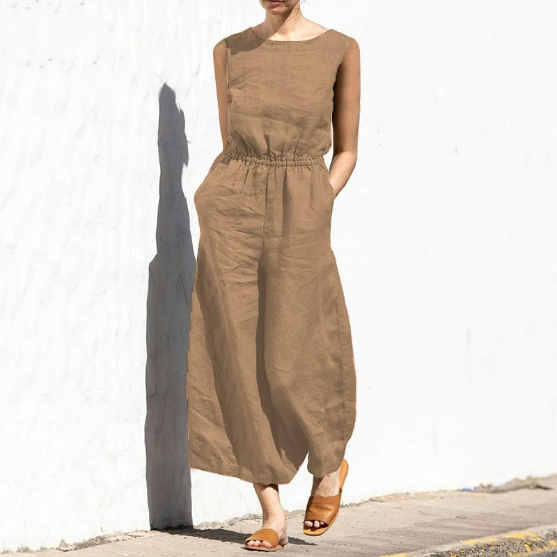 Linen Round Neck Jumpsuit