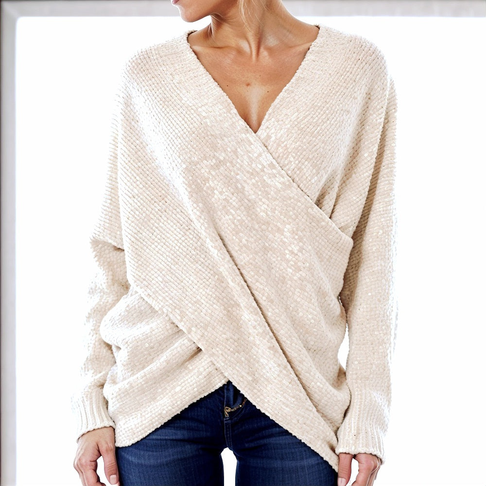 Women - Sweater - Cozy Knit - Stylish Crossed Jumper for All-Day Comfort