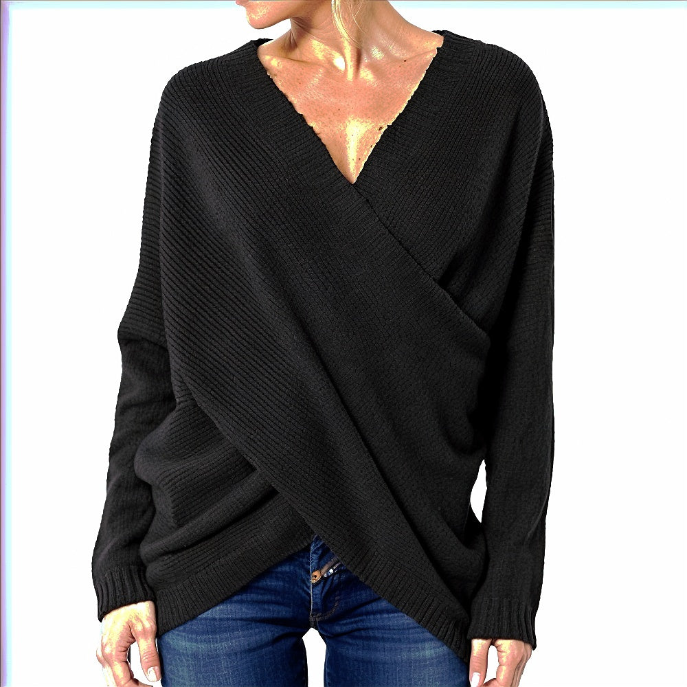 Women - Sweater - Cozy Knit - Stylish Crossed Jumper for All-Day Comfort