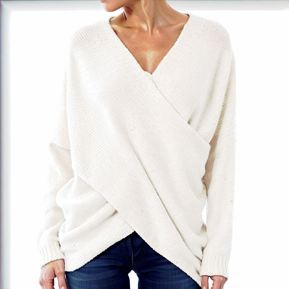 Women - Sweater - Cozy Knit - Stylish Crossed Jumper for All-Day Comfort