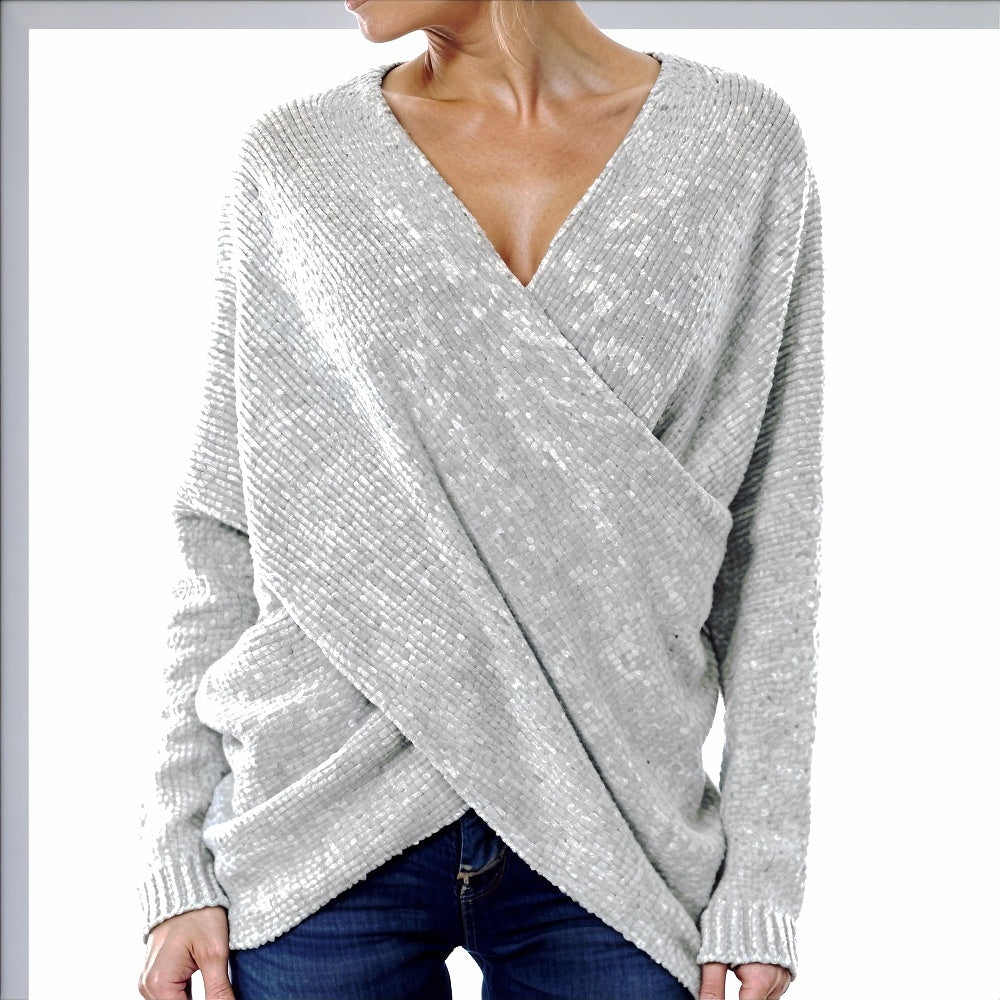 Women - Sweater - Cozy Knit - Stylish Crossed Jumper for All-Day Comfort