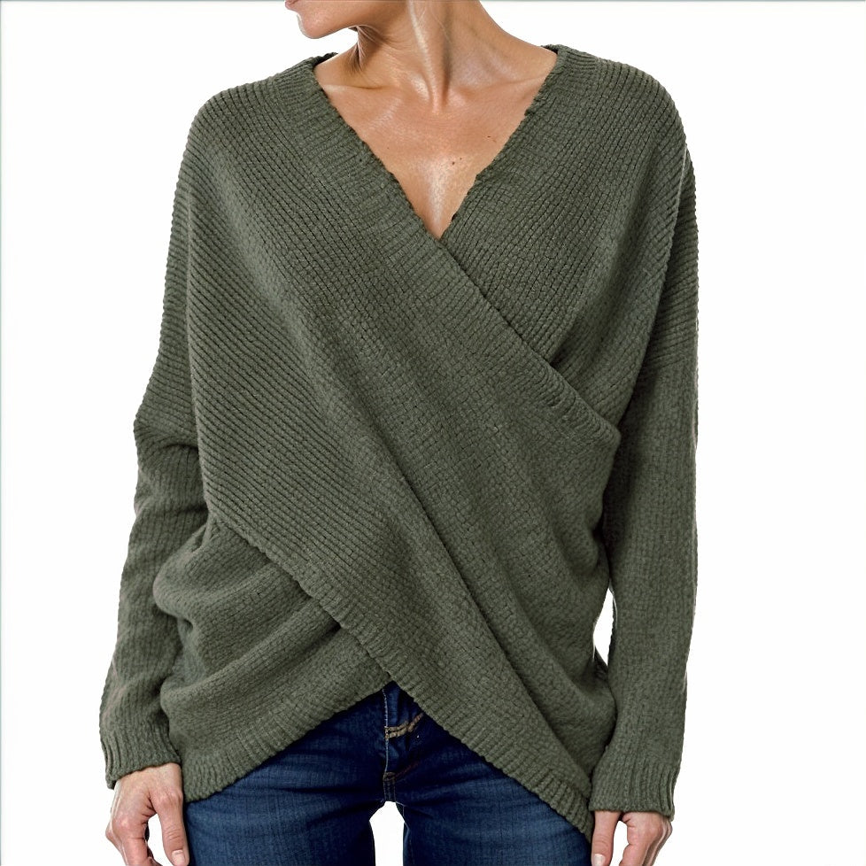 Women - Sweater - Cozy Knit - Stylish Crossed Jumper for All-Day Comfort