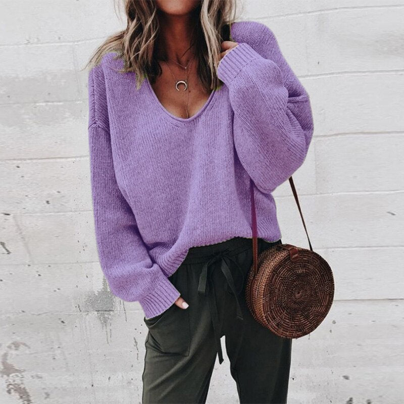 Knitted jumper with loose V-neck for a stylish look